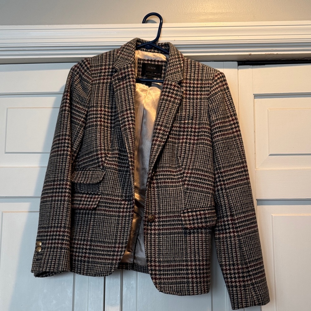 J. Crew Tweed Schoolboy Blazer with Gold Accents